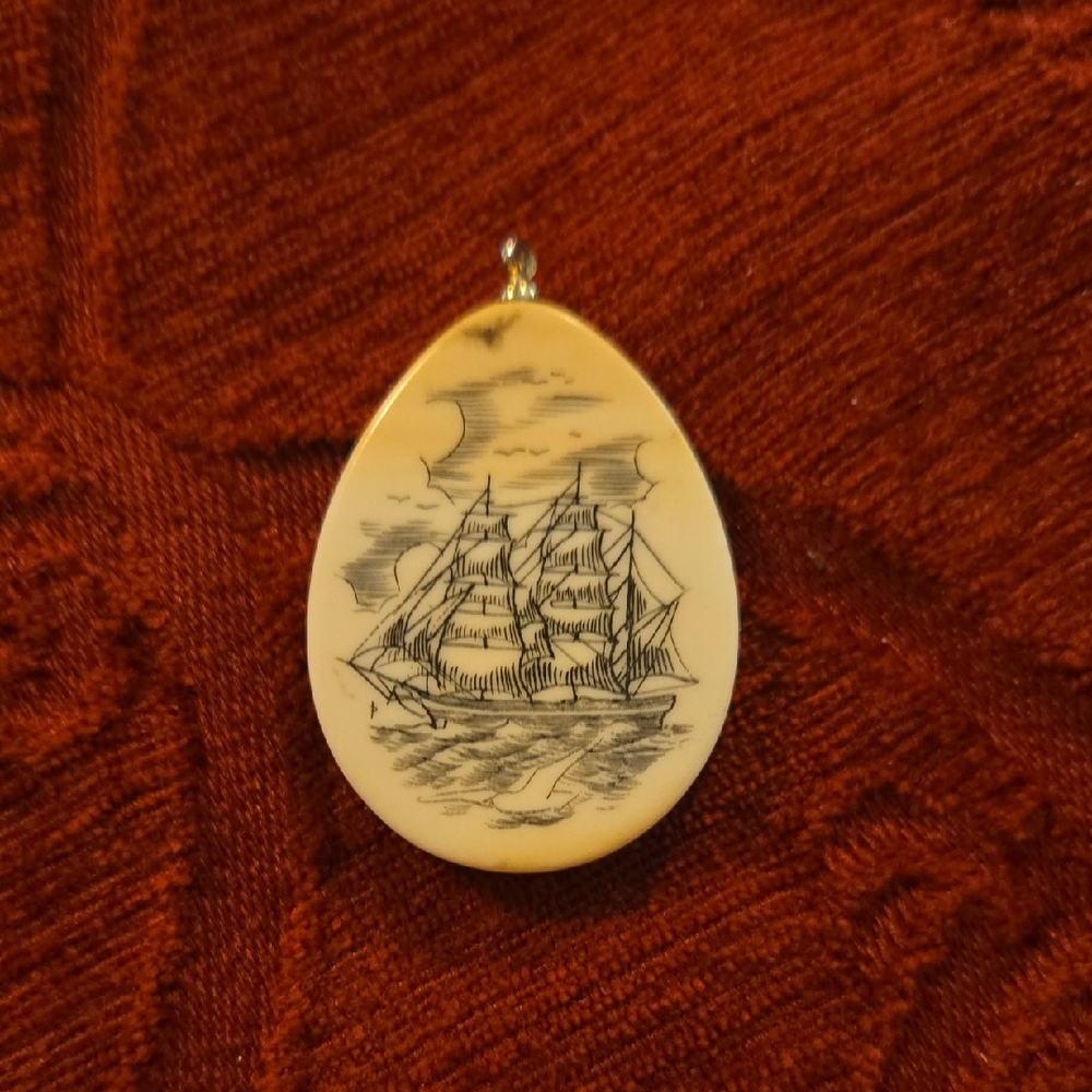 Scrimshaw Sailing Ship Pendant